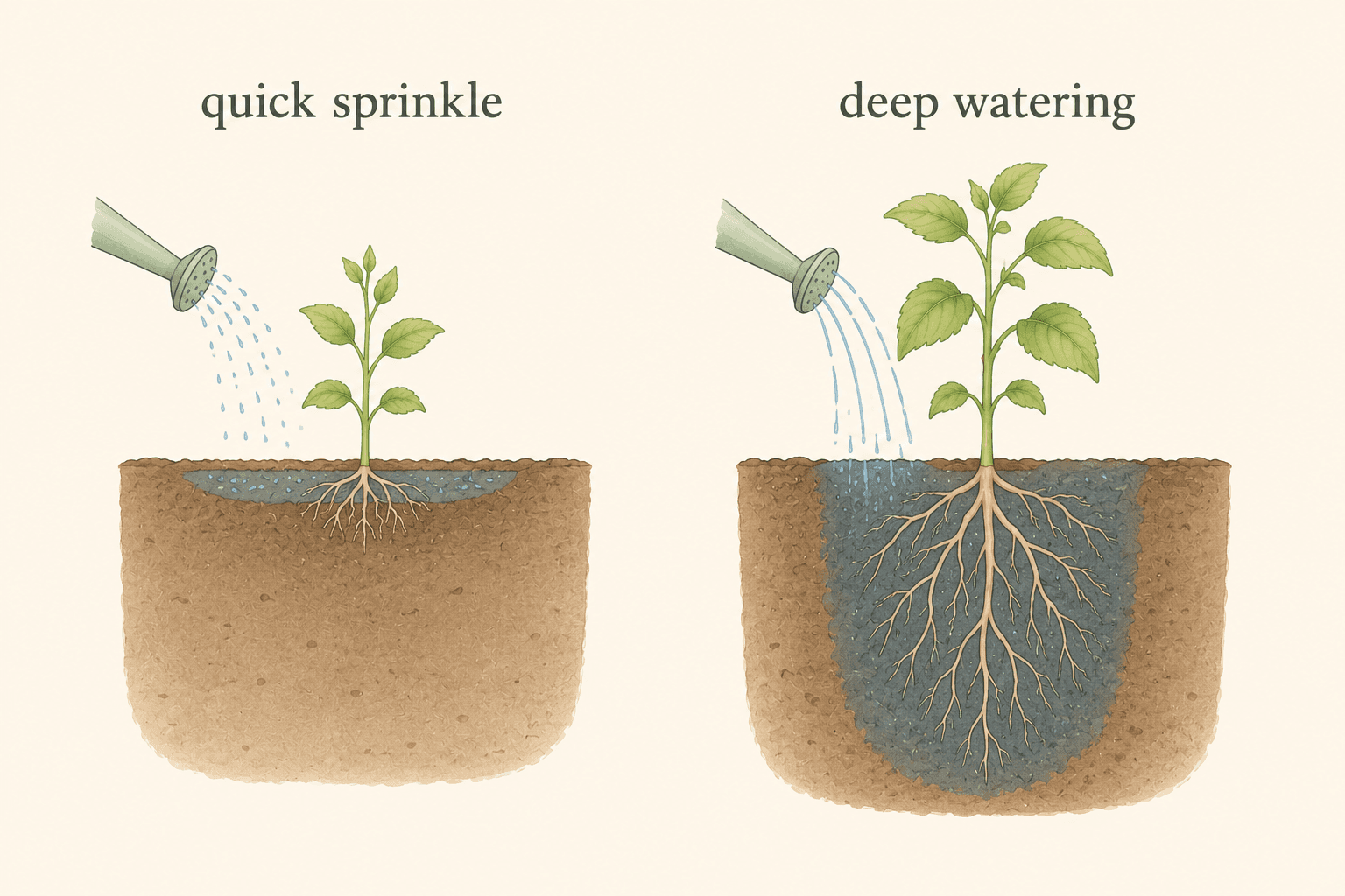 One of the easiest gardening traps: watering often but too lightly. Deep watering encourages deeper roots, stronger plants, and fewer problems when summer heat arrives.