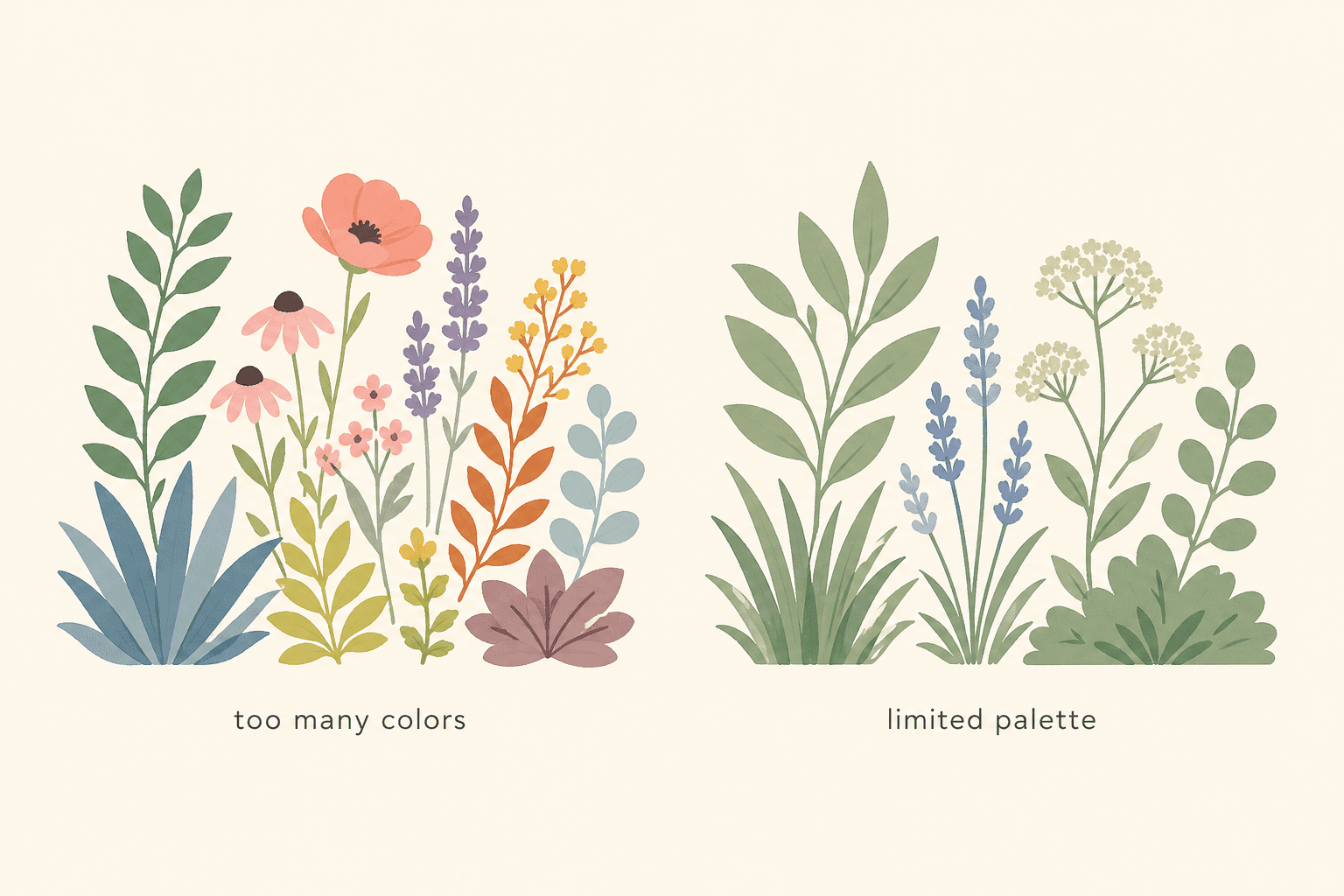 Too many colors create noise. A limited palette brings calm, cohesion, and makes your planting feel intentional.