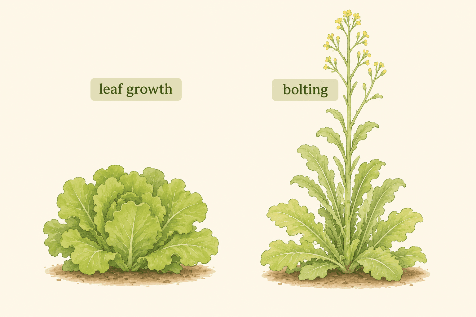 Healthy lettuce focuses on producing leaves. Once bolting begins, the plant shifts its energy toward flowering and seed production.