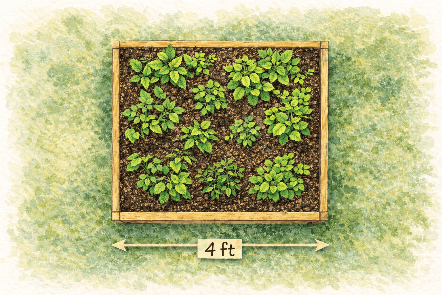 Four feet is the ideal raised bed width, allowing you to reach the center from either side without stepping on the soil.