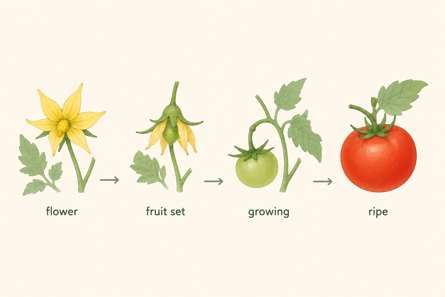 A healthy tomato doesn't appear overnight. After pollination, the flower fades before a tiny fruit begins to develop.