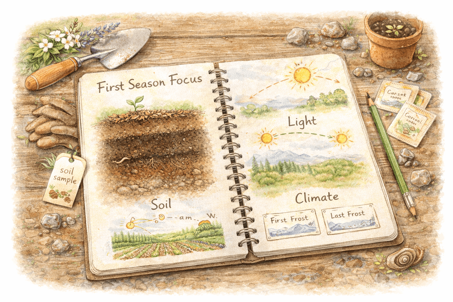 When you’re new to gardening, narrow your attention to three things: soil health, sunlight patterns, and your local frost dates.