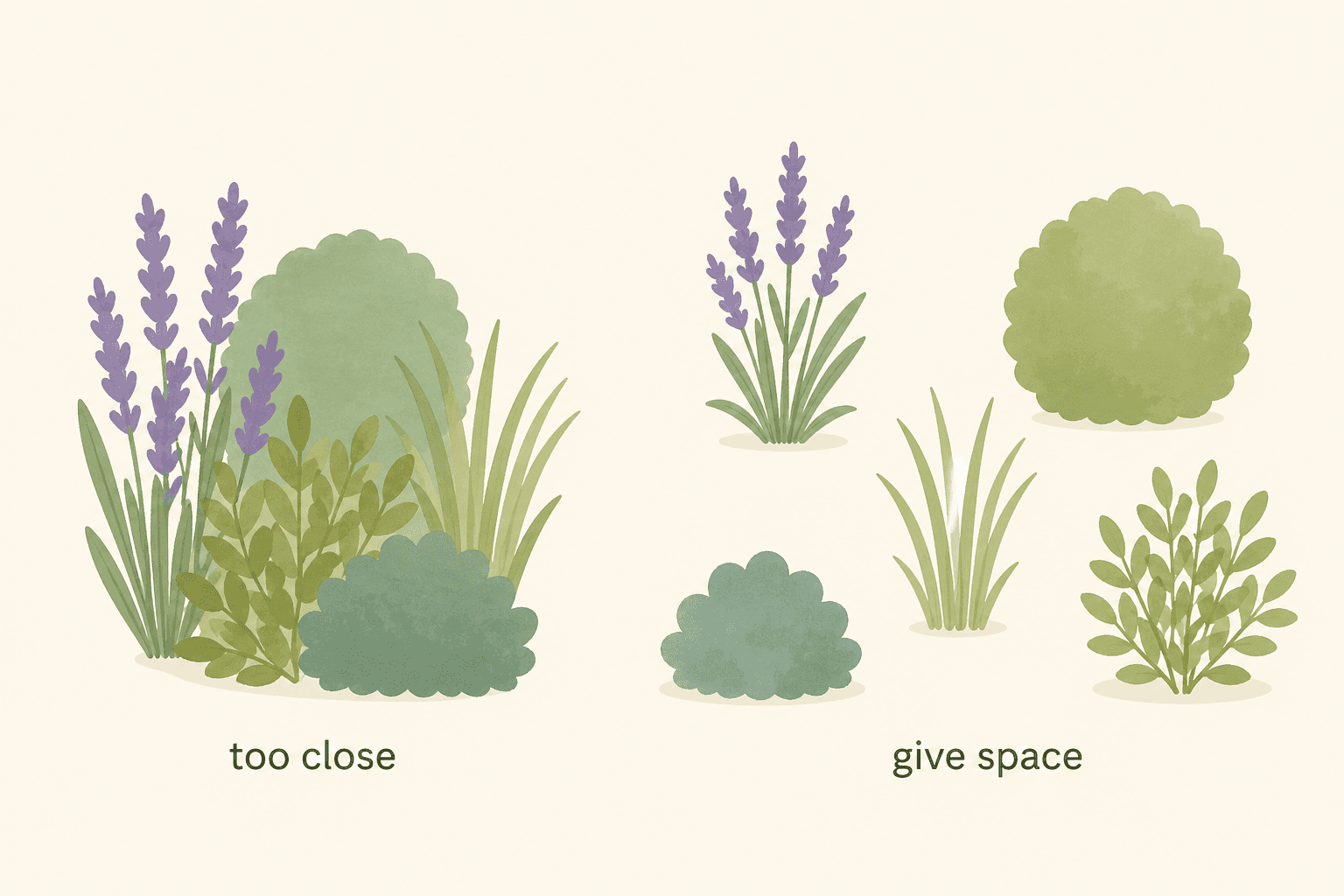 Spacing isn’t empty—it’s what lets each plant grow to its full shape, get enough light, and stay healthy. Crowding might look full at first, but it quickly turns into competition, poor airflow, and stressed plants.