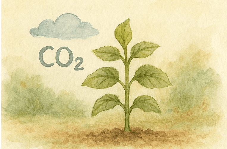 Plant pulling in CO₂ from the air