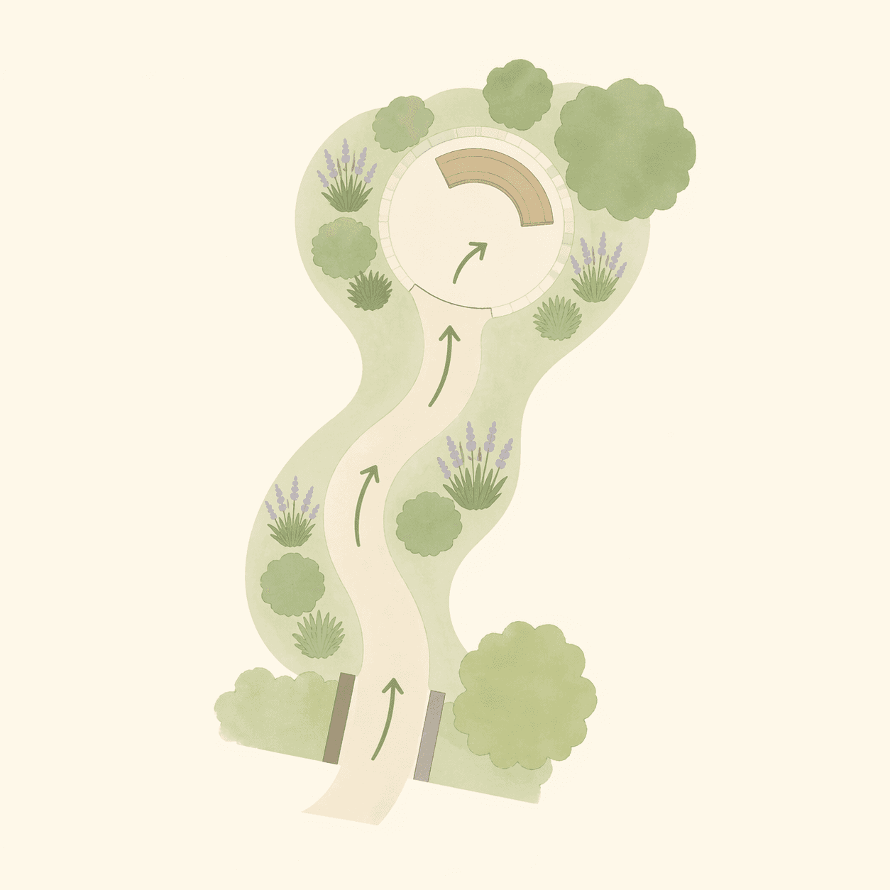 A simple garden path that gently leads you somewhere—and gives you a place to pause when you arrive.